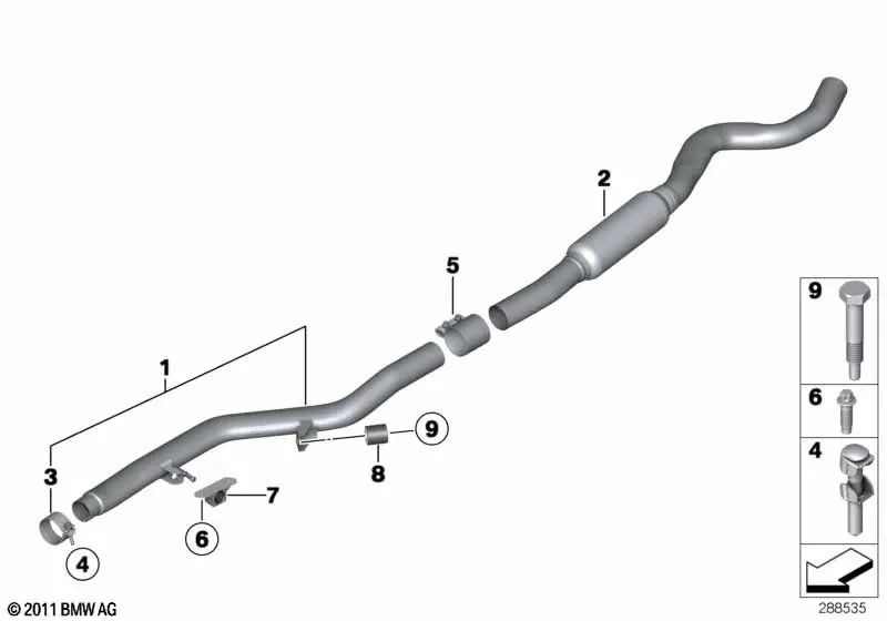 Front pipe for BMW F30, F30N, F31, F32, F33, F36 (OEM 18307627140). Original BMW.