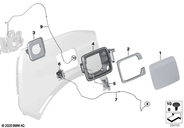 Recipiente de cubierta para la tapa del puerto de carga para BMW i I01, I01N (OEM 51177335767). Original BMW