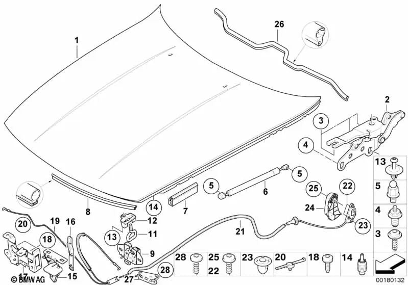 Bisagra Capó Frontal Izquierda para BMW E85, E86 (OEM 41617068279). Original BMW