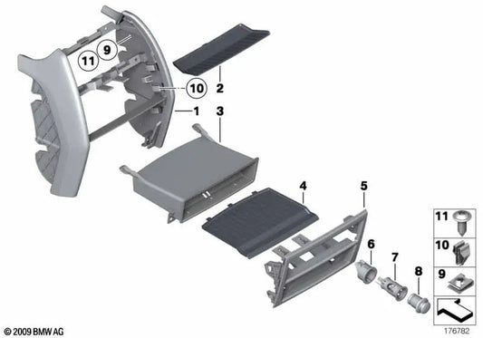 Verkleidung Mittelkonsole hinten für BMW F01, F01N, F02, F02N, F04 (OEM 51169171270). Original BMW