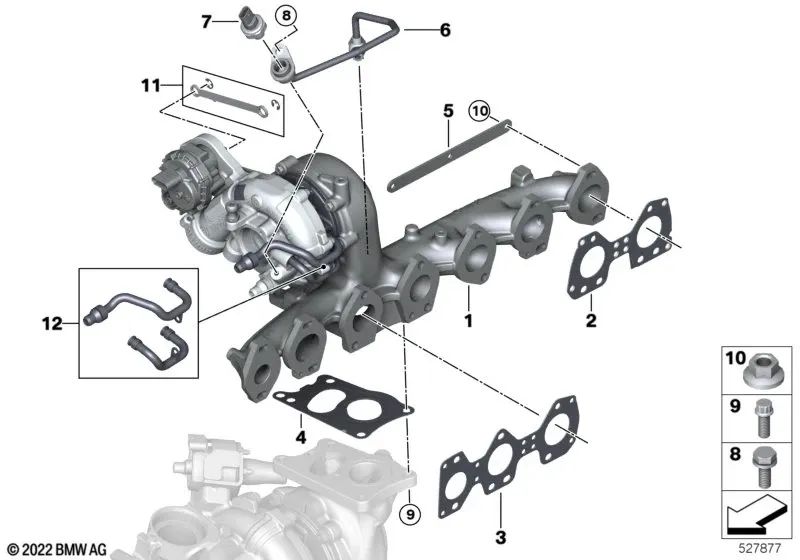 Tubo de presión de escape para BMW G20, G21, G22, G23, G30N, G31N, G32N, G11N, G12N, G14, G15, G16, G01, G01N, G02, G02N, G05, G06, G07 (OEM 13628599054). Original BMW.