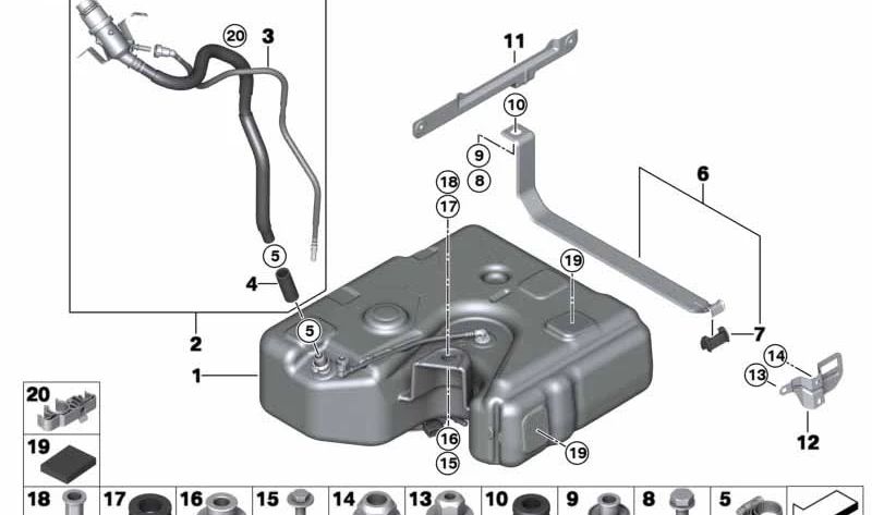 Soporte de sujeción de banda tensora para BMW F10N (OEM 16197308517). Original BMW