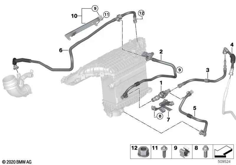 Bomba de succión con tubería para BMW Serie 2 G87, Serie 3 G80, G81, Serie 4 G82, G83 (OEM 13908091692). Original BMW.