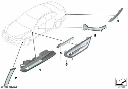 Intermitente adicional derecho para BMW Serie 5 F10 (OEM 51654805796). Original BMW.