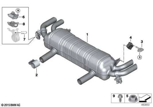 Silenciador trasero con válvula de escape para BMW G11N, G12N (OEM 18308744200). Original BMW.