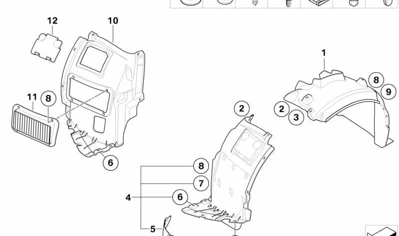 Front right wheel arch cover for BMW 1 Series E88 (OEM 51717166244). Original BMW.