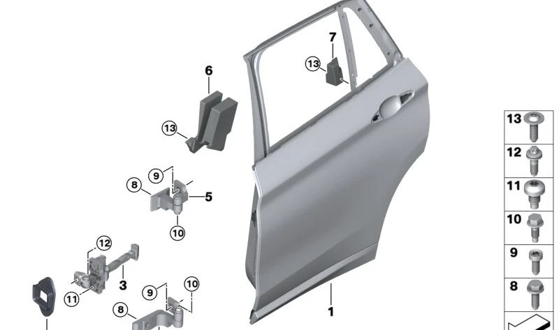 Retén de puerta trasero izquierdo para BMW F48 (OEM 51227436003). Original BMW