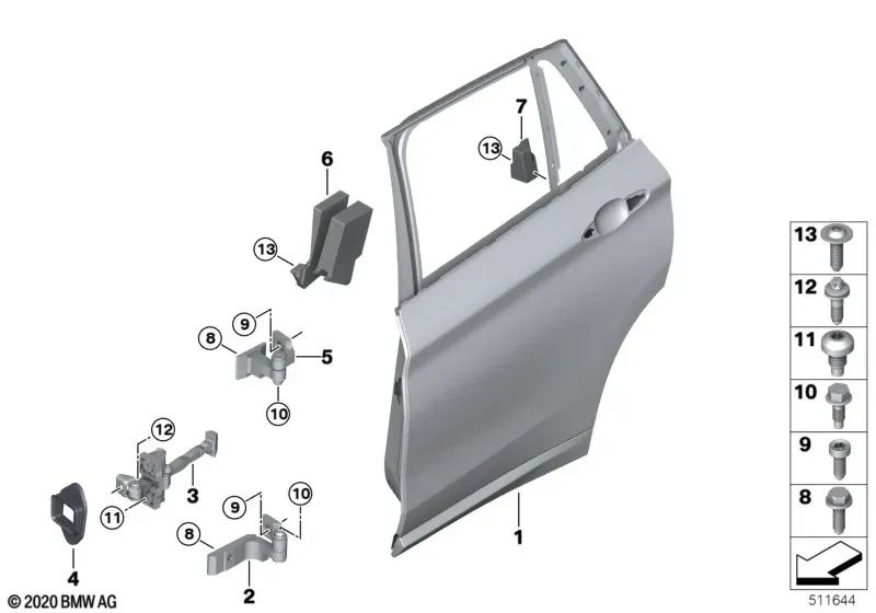 Junta freno de puerta trasera derecha para BMW X1 F48, F49, X2 F39 (OEM 51227476204). Original BMW.