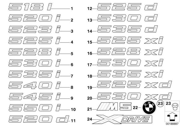 Etiqueta Logo. Emblema Inscripción - 520D Para Bmw E60. Original Recambios