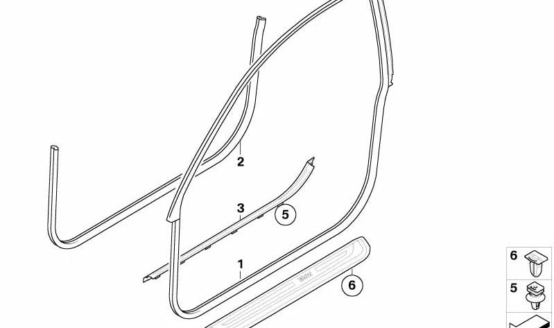 Cubierta del umbral de entrada derecha interior para BMW E63N, E64N (OEM 51479115648). Original BMW