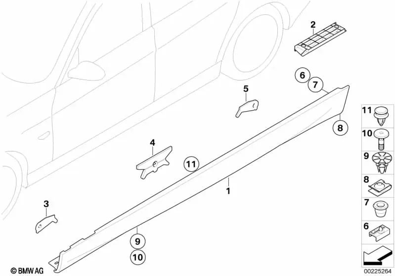 Schwellerleiste derecha imprimada para BMW Serie 3 E90, E90N (OEM 51777892896). Original BMW.