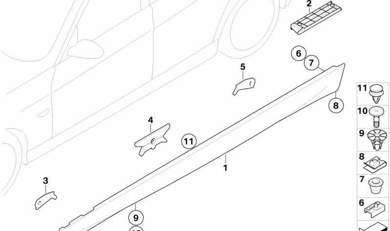 Moldura lateral izquierda imprimada OEM 51777892895 para BMW Serie 3 E90. Original BMW.