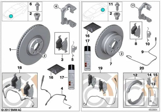 Brake pad set with brake pad sensor for BMW E71 (OEM 34212413083). Original BMW