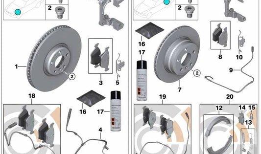 Juego de pastillas de freno con sensor OEM 34212413049 para BMW E70, E71, E72. Original BMW