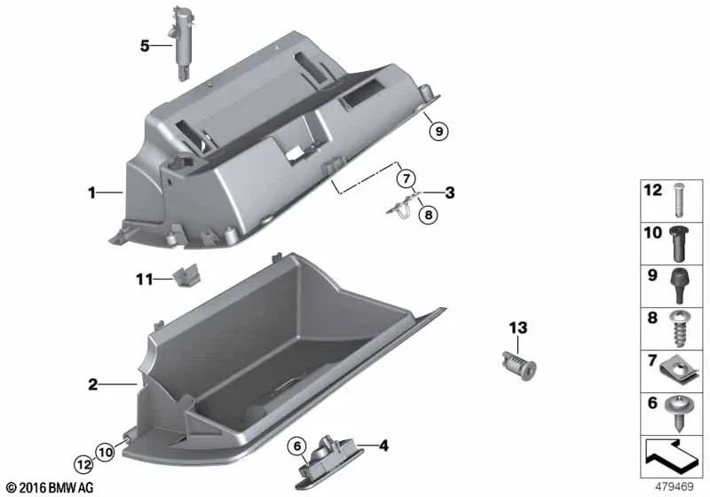 Tapa de la guantera para BMW E85, E86 (OEM 51166961758). Original BMW.