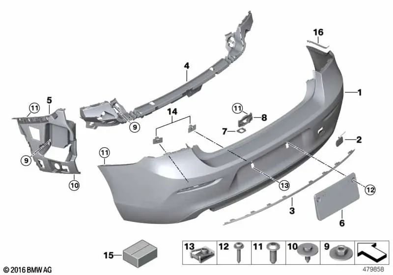 Moldura trasera para BMW F20N, F21N (OEM 51127371758). Original BMW.