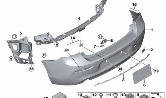 Revestimiento parachoques imprimado trasero para BMW Serie 1 F20N, F21N (OEM 51127429772). Original BMW