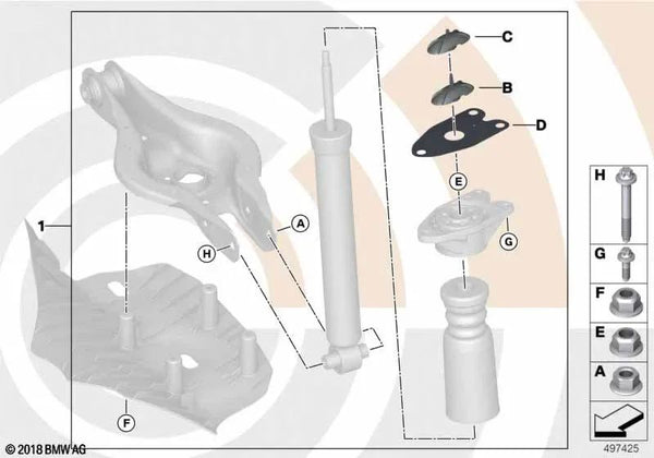 Kit de montaje del amortiguador trasero para BMW Serie 1 F20, F21; Serie 2 F22, F23; Serie 3 F30, F31, F34, F35; Serie 4 F32, F33 (OEM 33522467121). Original BMW.