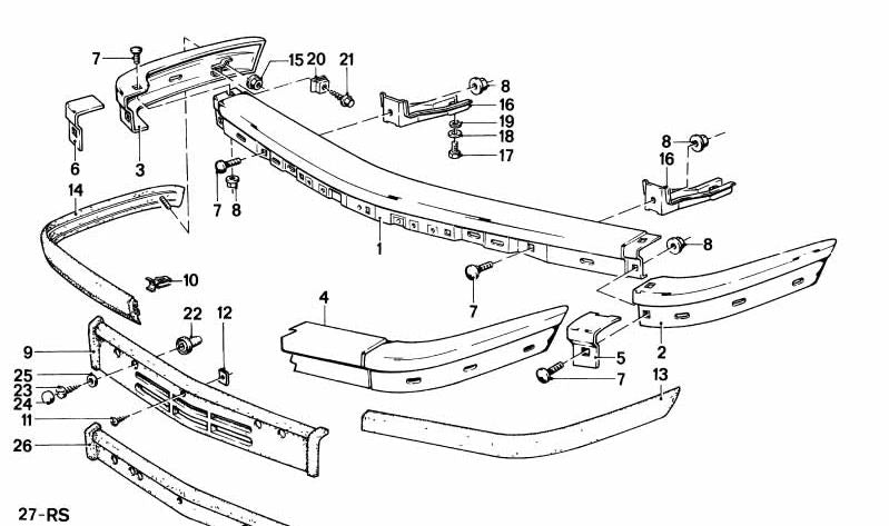 Paragolpes delantero izquierdo imprimado OEM 51111961867 para BMW E28. Original BMW.