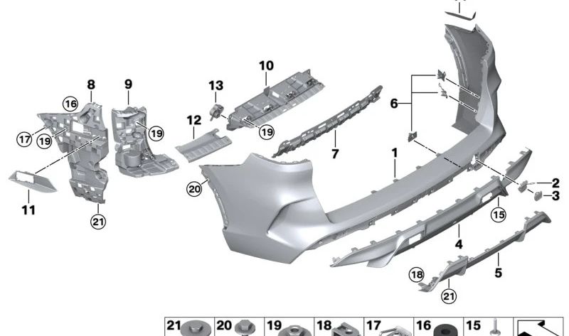 Soporte parachoques trasero esquina izquierda para BMW X5 F95 (OEM 51128075195). Original BMW