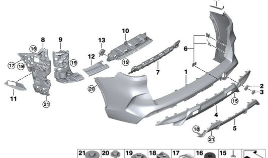 Soporte parachoques trasero esquina izquierda para BMW X5 F95 (OEM 51128075195). Original BMW