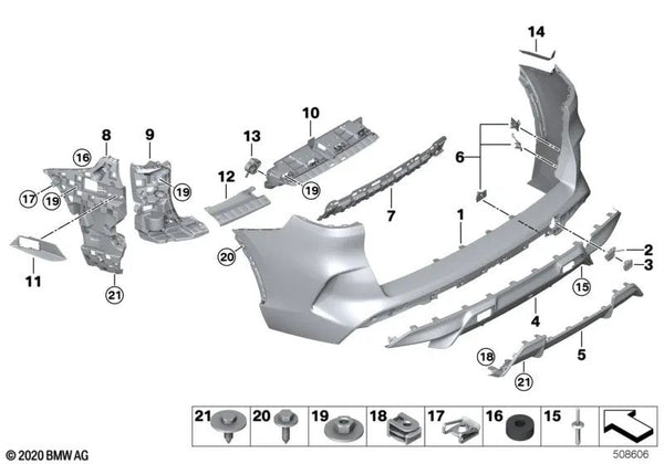 Carenado Parachoques Imprimado Trasero para BMW F95 (OEM 51128081617). Original BMW