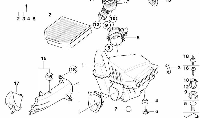 Conducto de admisión para BMW F07, F10, F11, F06, F12, F13, F01N, F02N (OEM 10104414). Original BMW.