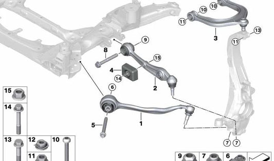 Brazo de suspensión con silentblock superior izquierdo OEM 31106889153 para BMW G05, G06. Original BMW.