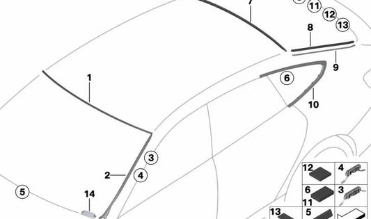 Rechte Heckscheibenverbindung für BMW F36, F36N (OEM 51767361874). Original BMW