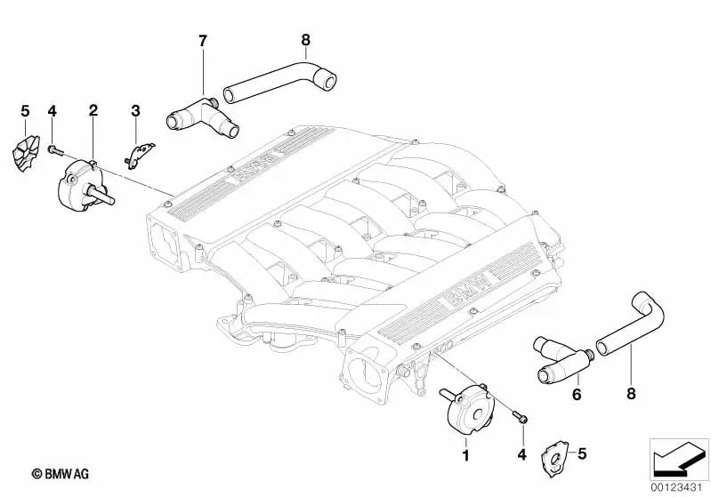 Rechtes Entlüftungsrohr für BMW E65, E66 (OEM 11157525117). Original BMW.