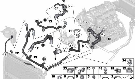 Conducción de retorno de calefacción para BMW E82, E88, E90, E91, E92, E93 (OEM 17127552409). Original BMW