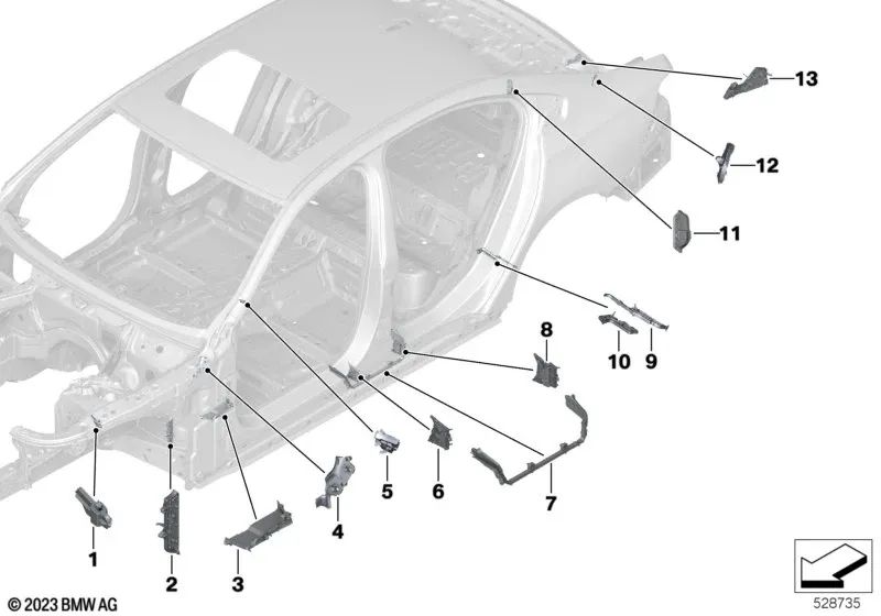 Pieza de soporte para el paso de rueda delantero para BMW F90, G30, G31, G38, G60, F91, F92, F93, G14, G15, G16 (OEM 41007342721). Original BMW