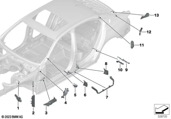 Pieza de soporte para el paso de rueda delantero para BMW F90, G30, G31, G38, G60, F91, F92, F93, G14, G15, G16 (OEM 41007342721). Original BMW