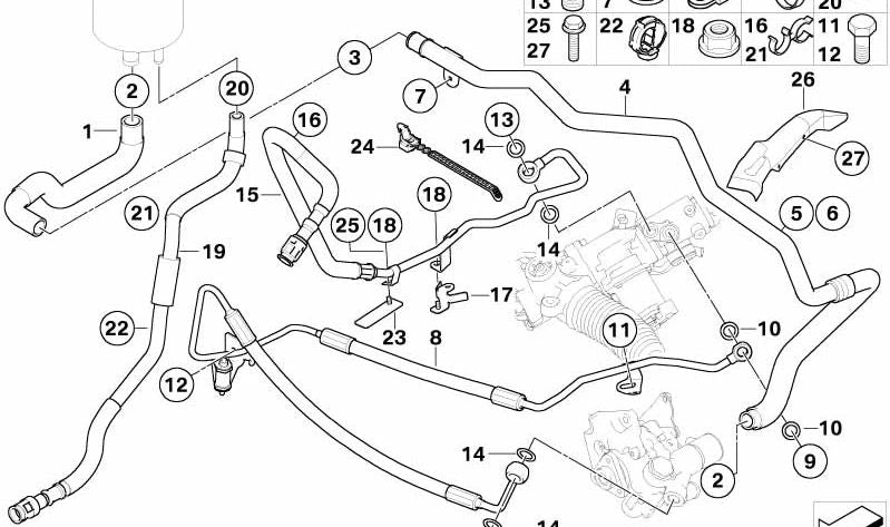 Tubería de retorno del radiador OEM 32416767989 para BMW E60, E61, E63, E64. Original BMW.