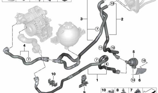 Manguera de Refrigerante para BMW X3 F97, X4 F98 (OEM 64218073446). Original BMW