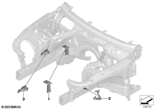 Rechte Bremsschlauchhalterung für BMW 5er F90, G30, G31, G38, G60, 6er G32, 7er G11, G12, 8er F91, G14 (OEM 41007412934). Original BMW