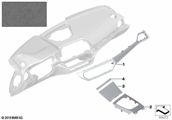 Cubierta I-Tafel Tejido de Aluminio Pasajero para BMW Serie 3 G20, G21, G80, G81, Serie 4 G23, G26, G82, G83 (OEM 51457993091). Original BMW.