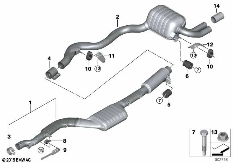 Silenciador traseiro esquerdo para BMW 3 F30 Series, F31, F34 (OEM 18308570272). BMW original