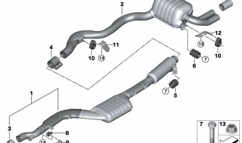 Silenciador trasero OEM 18308584182 para BMW Serie 3 (F30, F31) y Serie 4 (F32, F33, F36). Original BMW.