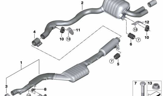 OEM arrière Silencer 18308584182 pour la série BMW 3 (F30, F31) et 4 séries (F32, F33, F36). BMW d'origine.