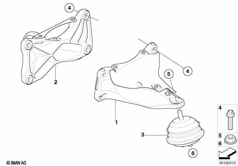 Right engine mount for BMW E90, E90N, E92, E92N, E93, E93N (OEM 22112283204). Original BMW.