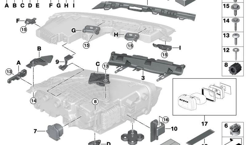 Kit de reparación de soporte faro delantero superior izquierdo OEM 63115A5F631 para BMW Serie 3 (G20, G21), Serie 4 (G22, G23, G26). Original BMW.