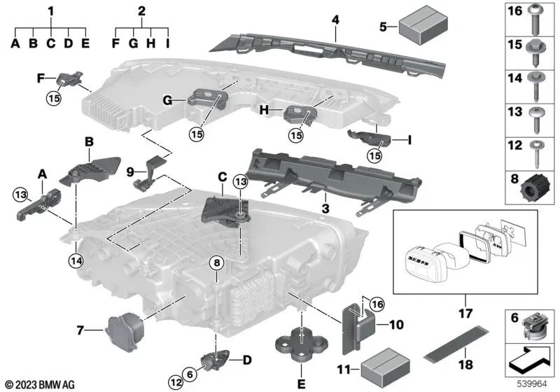 Supporto della fattoria anteriore sinistra per la serie BMW 7 G70 (OEM 63115A5F633). BMW originale