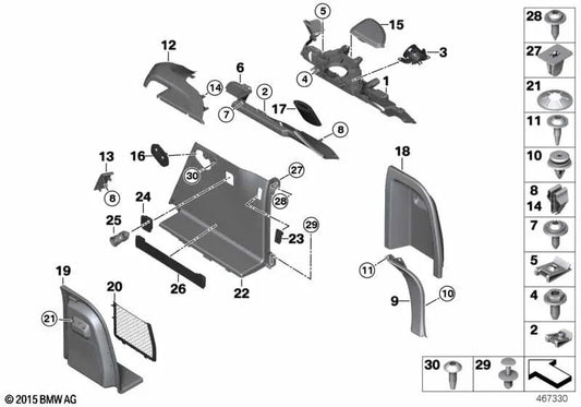 Revestimiento balaustrada izquierda para BMW F26 (OEM 51477337581). Original BMW.