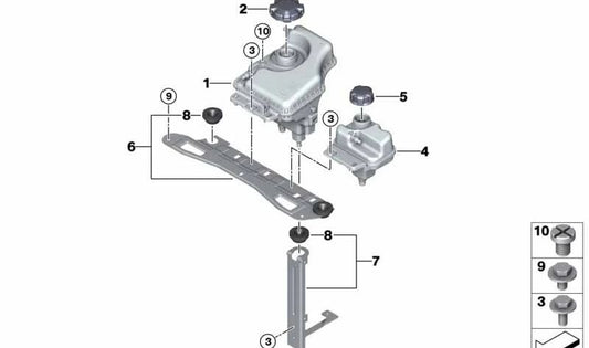 Lower support for expansion tank OEM 17138619461 for BMW F30, F31, F32, F33, F34, F36. Original BMW.