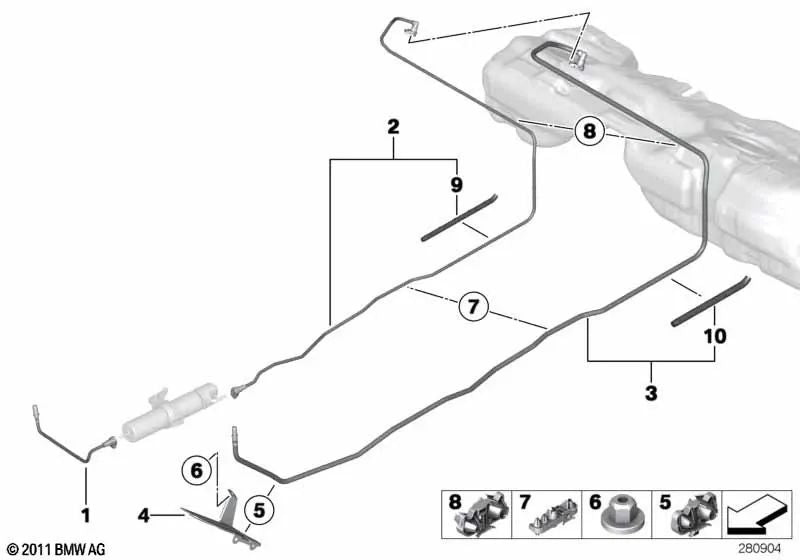 Línea de retorno de combustible para BMW Serie 3 F34, F34N (OEM 16117277713). Original BMW