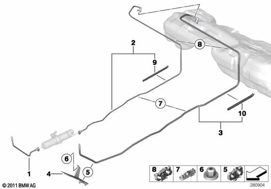 Línea de retorno de combustible para BMW Serie 3 F34, F34N (OEM 16117277713). Original BMW