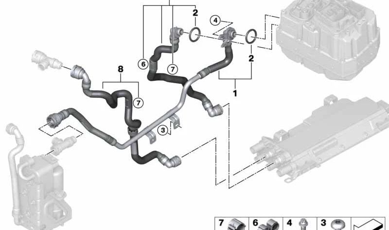 Tubo de refrigerante de agua OEM 17128654304 para BMW G01, G02, G30, G31, G32, G11, G12. Original BMW