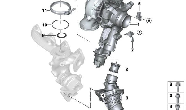 Conector de admisión OEM 11658471397 para BMW F40, F70, F44, F45, F46, U06, G60, G61, F48, U11, F39, U10, G45, F55, F56, F57, F54, F60, U25. Original BMW.