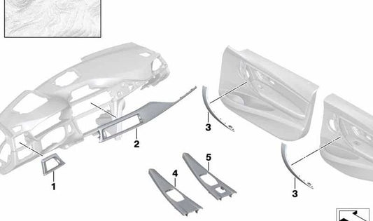 Center Console Decorative Cover for BMW 3 Series F30, F31, F34, F80, 4 Series F32, F36, F82 (OEM 51167985005). Original BMW